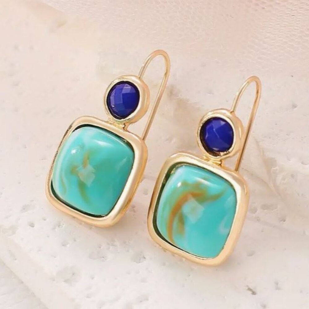 NEW Gwenore Roman Turquoise and Lapis Blue Stone Drop Earrings